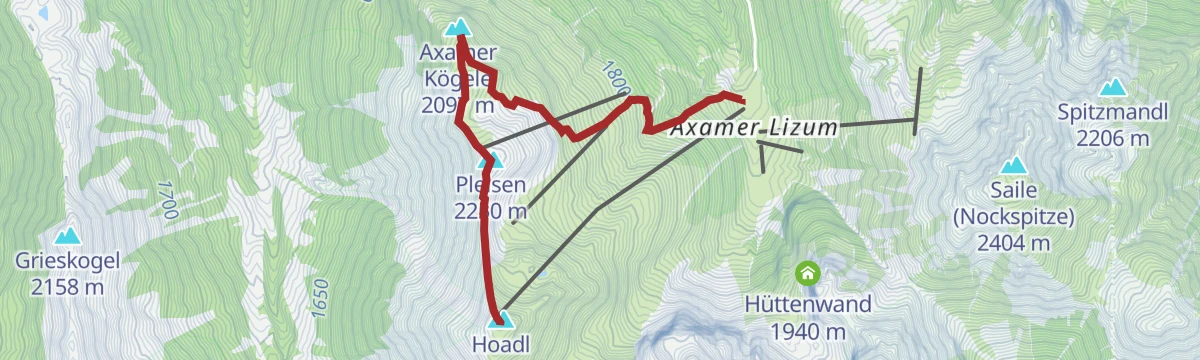 Route map: Hoadlwanderung über Axamer Kögele und Pleisen